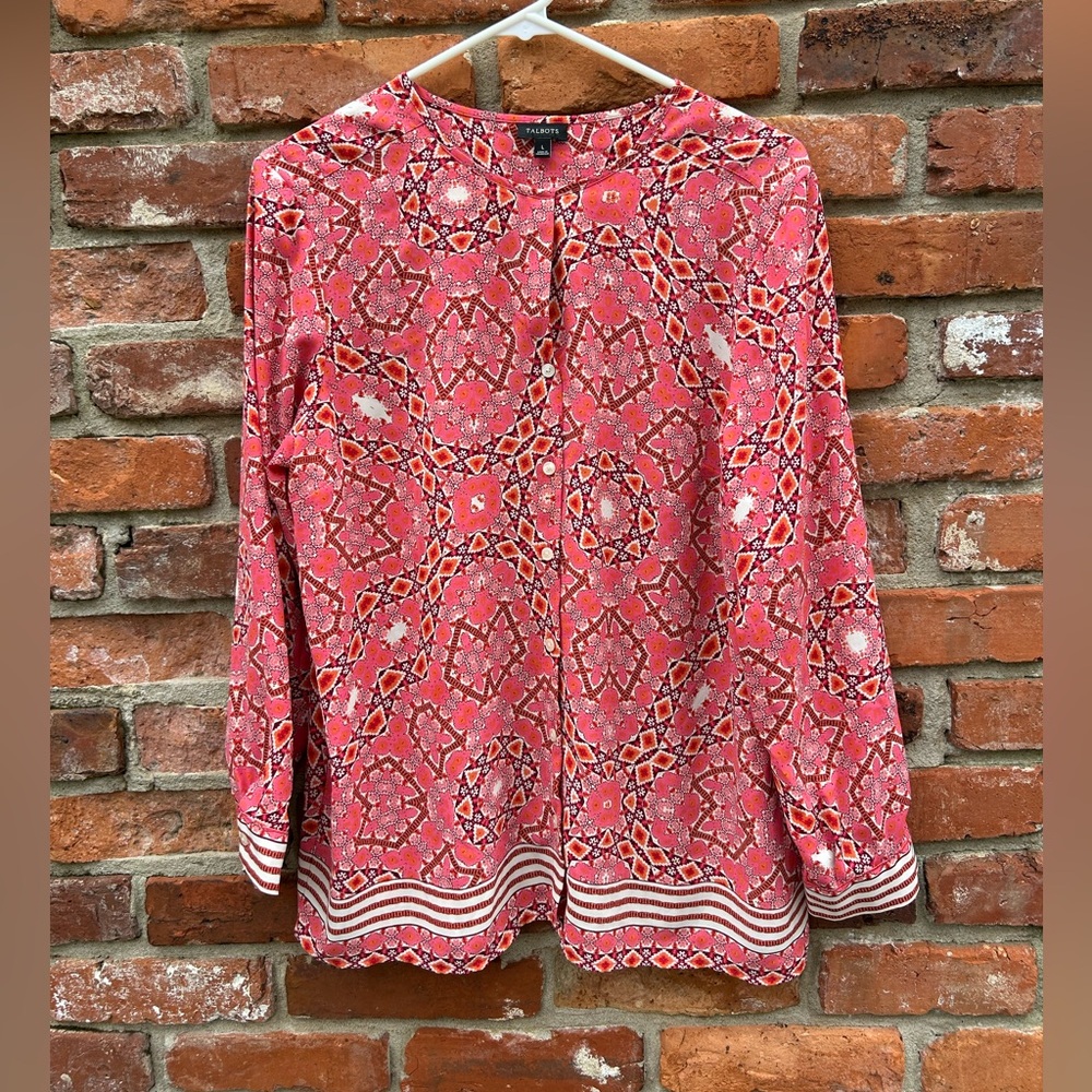 Talbots Pink Long Sleeved Blouse Size L